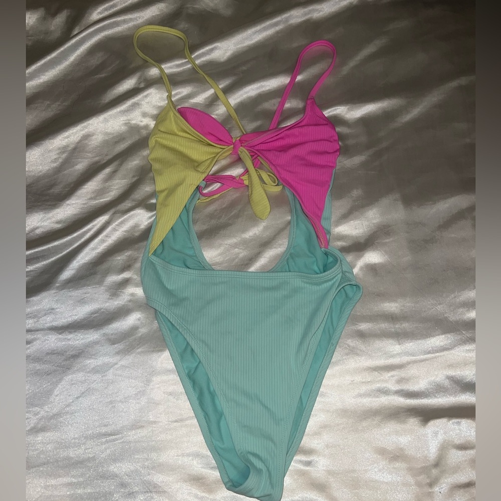 Multi colored one piece bathing suit
